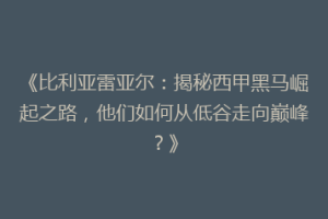 《比利亚雷亚尔：揭秘西甲黑马崛起之路，他们如何从低谷走向巅峰？》