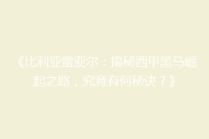 《比利亚雷亚尔：揭秘西甲黑马崛起之路，究竟有何秘诀？》