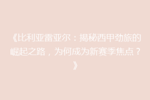 《比利亚雷亚尔：揭秘西甲劲旅的崛起之路，为何成为新赛季焦点？》