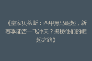 《皇家贝蒂斯：西甲黑马崛起，新赛季能否一飞冲天？揭秘他们的崛起之路》