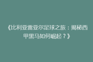 《比利亚雷亚尔足球之旅：揭秘西甲黑马如何崛起？》