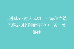 1进球+7过人成功，亚马尔当选巴萨2-3比利亚雷亚尔一役全场最佳