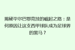 揭秘毕尔巴鄂竞技的崛起之路:是何原因让这支西甲球队成为足球界的黑马?
