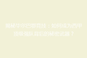 揭秘毕尔巴鄂竞技:如何成为西甲顶级强队背后的秘密武器?