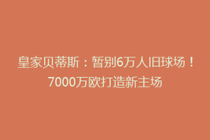 皇家贝蒂斯:暂别6万人旧球场!7000万欧打造新主场