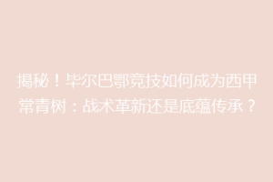 揭秘!毕尔巴鄂竞技如何成为西甲常青树:战术革新还是底蕴传承?
