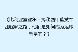《比利亚雷亚尔：揭秘西甲蓝黄军团崛起之路，他们是如何成为足球新星的？》