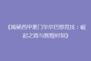 《揭秘西甲豪门毕尔巴鄂竞技:崛起之路与辉煌时刻》