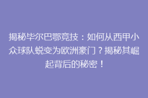 揭秘毕尔巴鄂竞技:如何从西甲小众球队蜕变为欧洲豪门?揭秘其崛起背后的秘密!