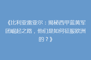 《比利亚雷亚尔：揭秘西甲蓝黄军团崛起之路，他们是如何征服欧洲的？》