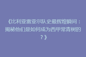 《比利亚雷亚尔队史最辉煌瞬间：揭秘他们是如何成为西甲常青树的？》