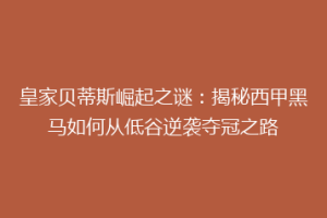 皇家贝蒂斯崛起之谜：揭秘西甲黑马如何从低谷逆袭夺冠之路