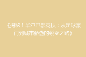 《揭秘！毕尔巴鄂竞技：从足球豪门到城市骄傲的蜕变之路》