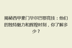 揭秘西甲豪门毕尔巴鄂竞技：他们的独特魅力和辉煌时刻，你了解多少？
