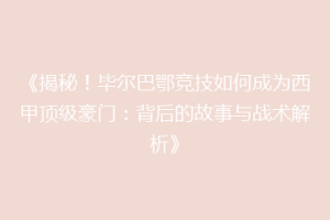 《揭秘！毕尔巴鄂竞技如何成为西甲顶级豪门：背后的故事与战术解析》