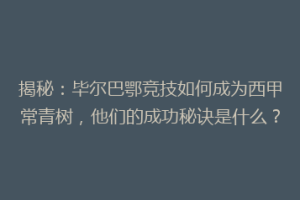 揭秘：毕尔巴鄂竞技如何成为西甲常青树，他们的成功秘诀是什么？
