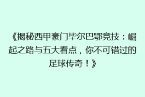 《揭秘西甲豪门毕尔巴鄂竞技：崛起之路与五大看点，你不可错过的足球传奇！》