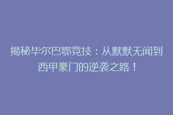 揭秘毕尔巴鄂竞技:从默默无闻到西甲豪门的逆袭之路!