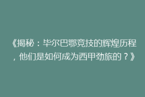 《揭秘：毕尔巴鄂竞技的辉煌历程，他们是如何成为西甲劲旅的？》