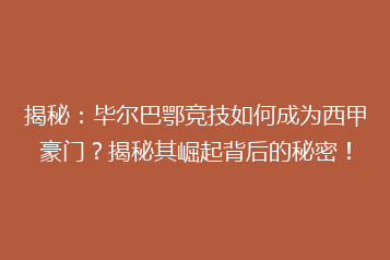 揭秘:毕尔巴鄂竞技如何成为西甲豪门?揭秘其崛起背后的秘密!