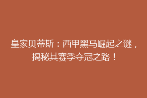皇家贝蒂斯：西甲黑马崛起之谜，揭秘其赛季夺冠之路！