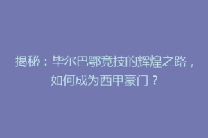 揭秘：毕尔巴鄂竞技的辉煌之路，如何成为西甲豪门？