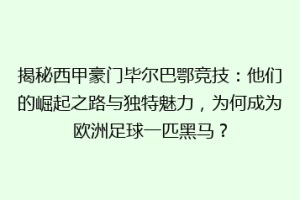 揭秘西甲豪门毕尔巴鄂竞技:他们的崛起之路与独特魅力,为何成为欧洲足球一匹黑马?