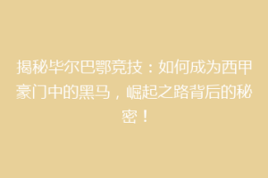 揭秘毕尔巴鄂竞技：如何成为西甲豪门中的黑马，崛起之路背后的秘密！