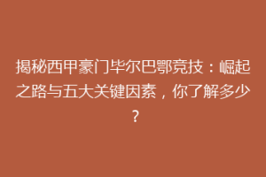 揭秘西甲豪门毕尔巴鄂竞技：崛起之路与五大关键因素，你了解多少？