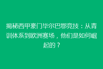 揭秘西甲豪门毕尔巴鄂竞技：从青训体系到欧洲赛场，他们是如何崛起的？