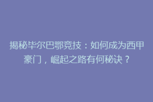 揭秘毕尔巴鄂竞技：如何成为西甲豪门，崛起之路有何秘诀？