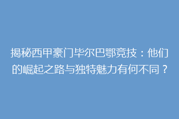 揭秘西甲豪门毕尔巴鄂竞技:他们的崛起之路与独特魅力有何不同?