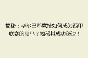 揭秘：毕尔巴鄂竞技如何成为西甲联赛的黑马？揭秘其成功秘诀！