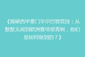 《揭秘西甲豪门毕尔巴鄂竞技:从默默无闻到欧洲赛场常青树,他们是如何做到的?》
