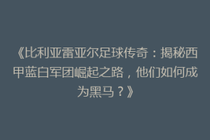 《比利亚雷亚尔足球传奇：揭秘西甲蓝白军团崛起之路，他们如何成为黑马？》