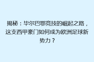 揭秘：毕尔巴鄂竞技的崛起之路，这支西甲豪门如何成为欧洲足球新势力？