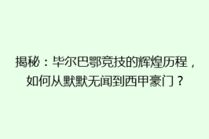 揭秘：毕尔巴鄂竞技的辉煌历程，如何从默默无闻到西甲豪门？