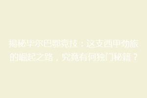 揭秘毕尔巴鄂竞技：这支西甲劲旅的崛起之路，究竟有何独门秘籍？