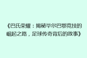《巴氏荣耀：揭秘毕尔巴鄂竞技的崛起之路，足球传奇背后的故事》