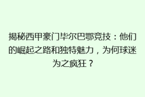 揭秘西甲豪门毕尔巴鄂竞技：他们的崛起之路和独特魅力，为何球迷为之疯狂？