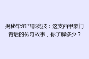 揭秘毕尔巴鄂竞技：这支西甲豪门背后的传奇故事，你了解多少？
