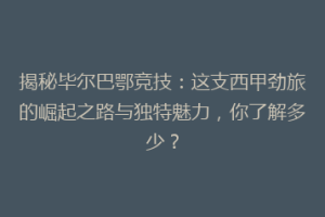 揭秘毕尔巴鄂竞技：这支西甲劲旅的崛起之路与独特魅力，你了解多少？