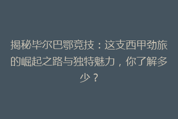 揭秘毕尔巴鄂竞技:这支西甲劲旅的崛起之路与独特魅力,你了解多少?