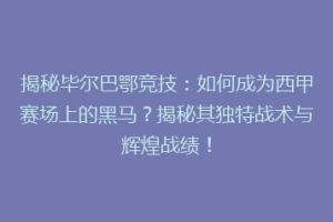 揭秘毕尔巴鄂竞技：如何成为西甲赛场上的黑马？揭秘其独特战术与辉煌战绩！