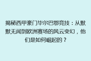 揭秘西甲豪门毕尔巴鄂竞技：从默默无闻到欧洲赛场的风云变幻，他们是如何崛起的？