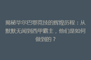 揭秘毕尔巴鄂竞技的辉煌历程：从默默无闻到西甲霸主，他们是如何做到的？