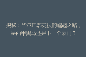 揭秘:毕尔巴鄂竞技的崛起之路,是西甲黑马还是下一个豪门?