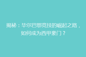 揭秘：毕尔巴鄂竞技的崛起之路，如何成为西甲豪门？