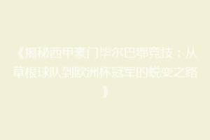 《揭秘西甲豪门毕尔巴鄂竞技：从草根球队到欧洲杯冠军的蜕变之路》