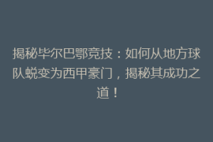 揭秘毕尔巴鄂竞技：如何从地方球队蜕变为西甲豪门，揭秘其成功之道！